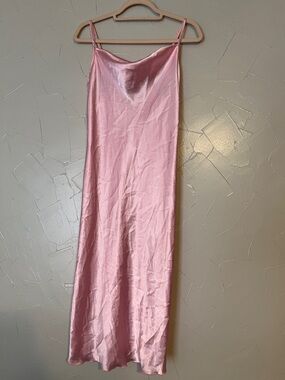 Bebe Pink Satin Slip Dress Midi Spaghetti Strap Y2K Size Small